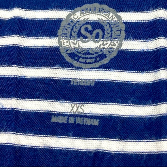 SO Relaxed Short Sleeve Shirt Navy Blue & White Striped Sz XXS - Picture 4 of 7